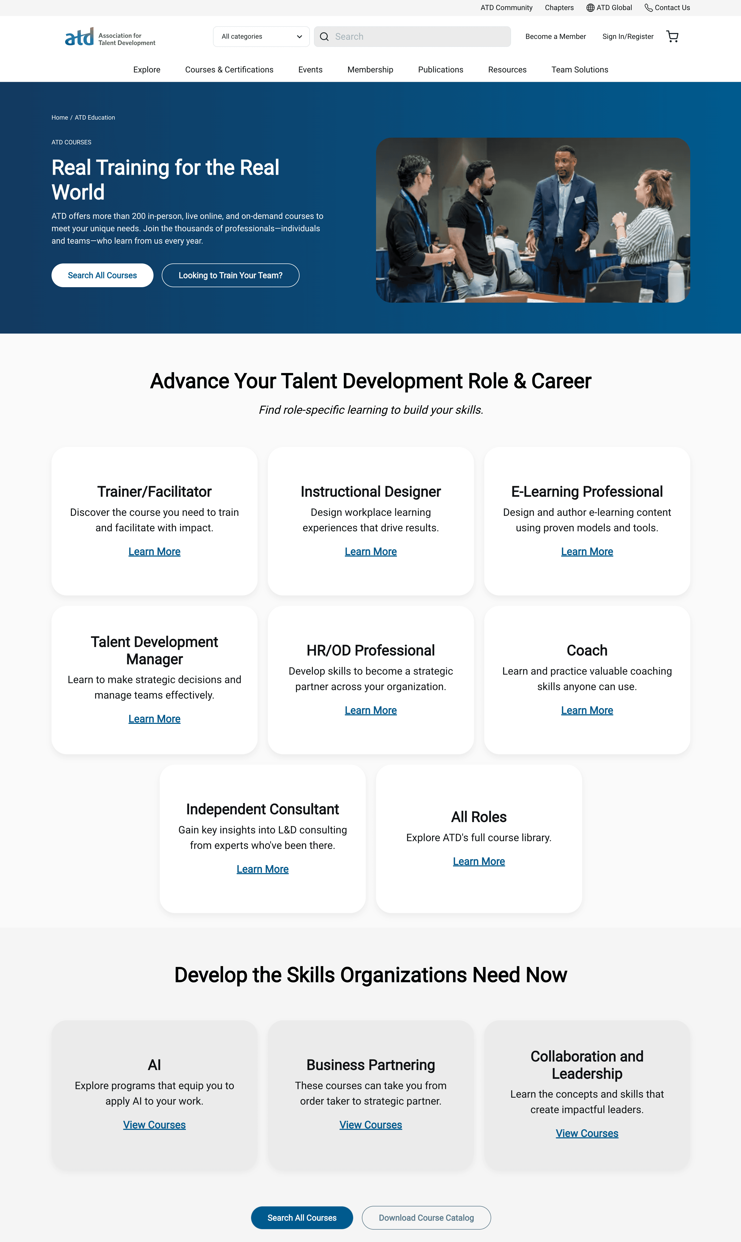 Screenshot of ATD Education landing page