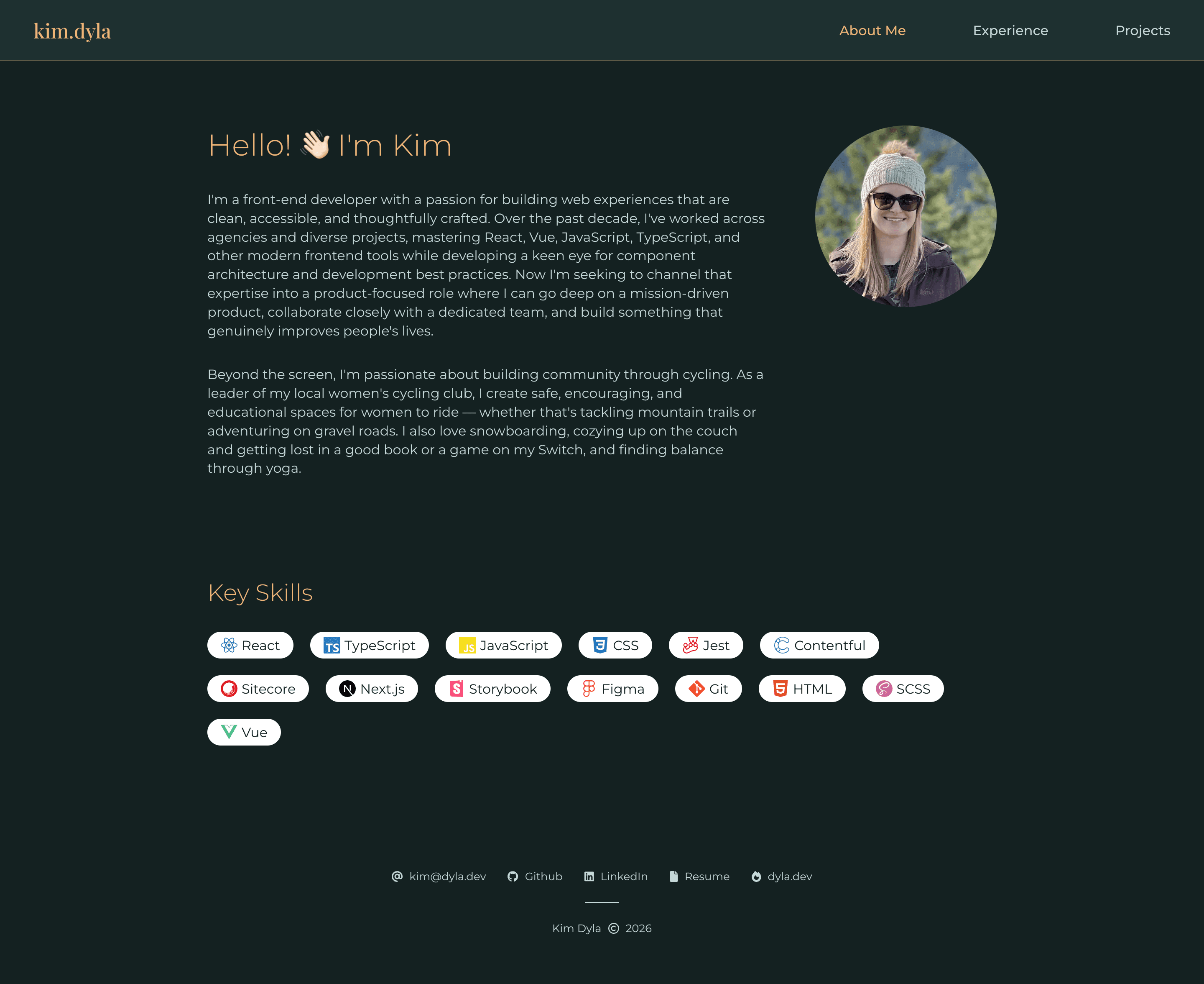 Screenshot of Kim Dyla's portfolio website