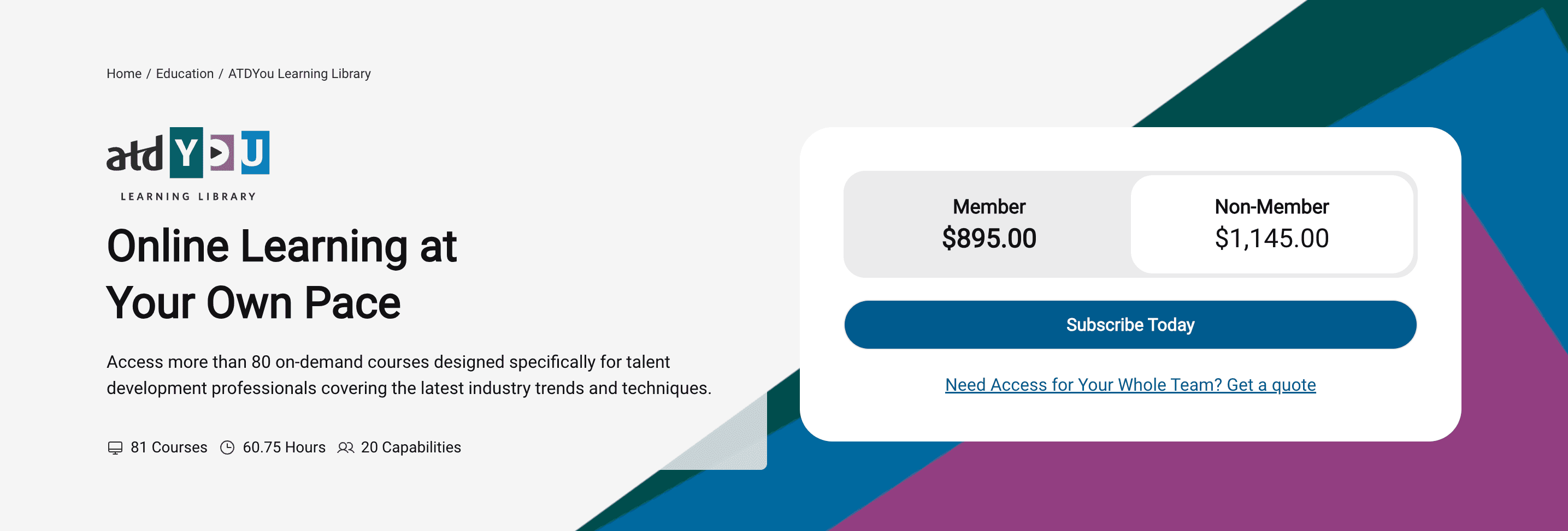 Screenshot of the ATDYou header section with breadcrumbs and subscription details.